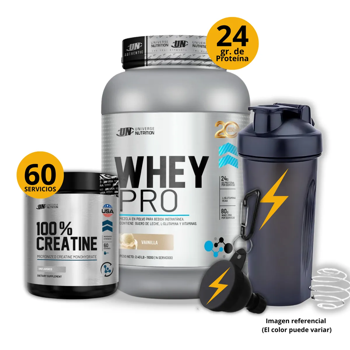 Universe Nutrition - Proteína Whey pro de 1kg Vainilla + Creatina Creabolic UN 150gr + regalos