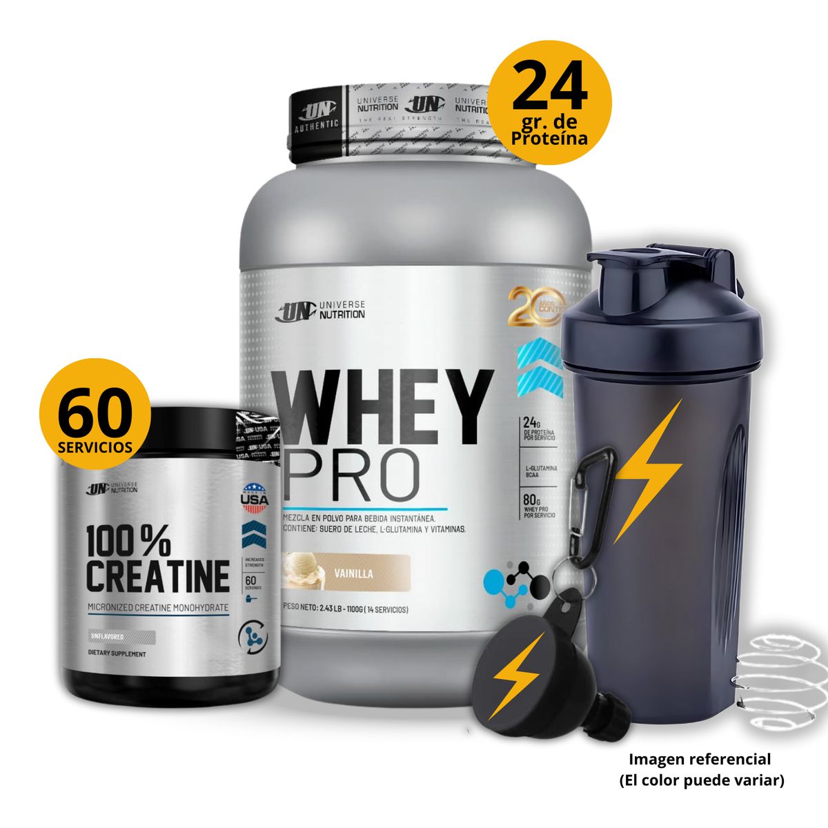 Universe Nutrition - Proteína Whey pro de 1kg Vainilla + Creatina Creabolic UN 150gr + regalos