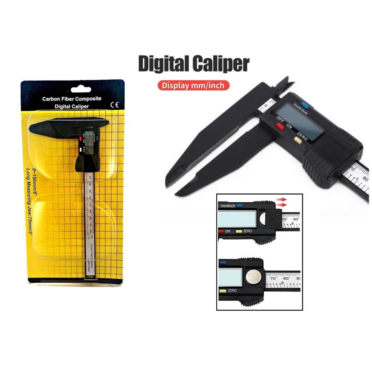 GENERICO - Calibrador Digital Pinzas Largas 150mm Fibra De Carbono