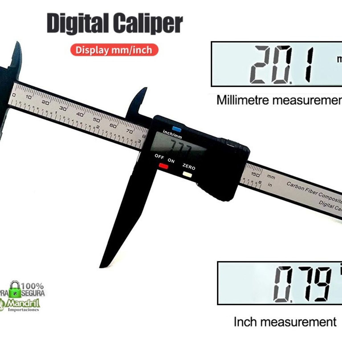 GENERICO - Calibrador Digital Pinzas Largas 150mm Fibra De Carbono