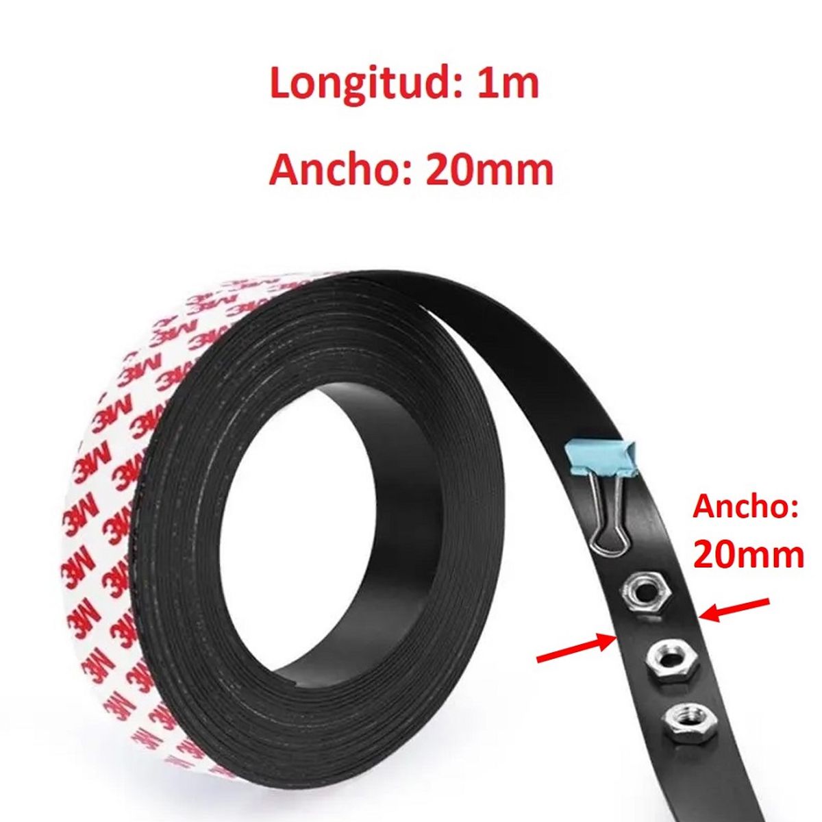 Cinta Magnética Autoadhesiva 20mm x 1m Flexible, marca GENERICO - Foto 2