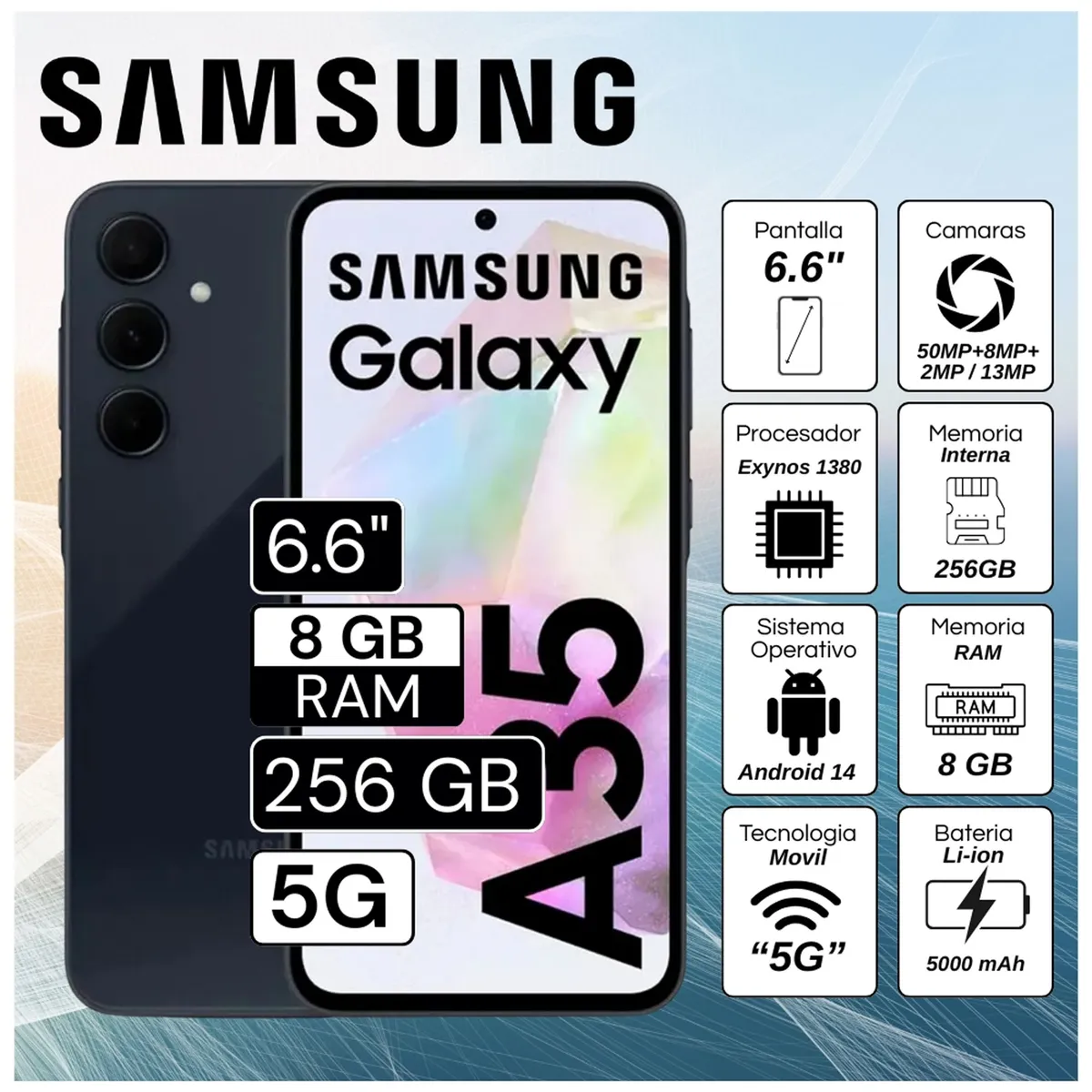 SAMSUNG - Celular Samsung Galaxy A35 5G 6.6"  Pulg. 8GB RAM 256GB Android 14  - Negro