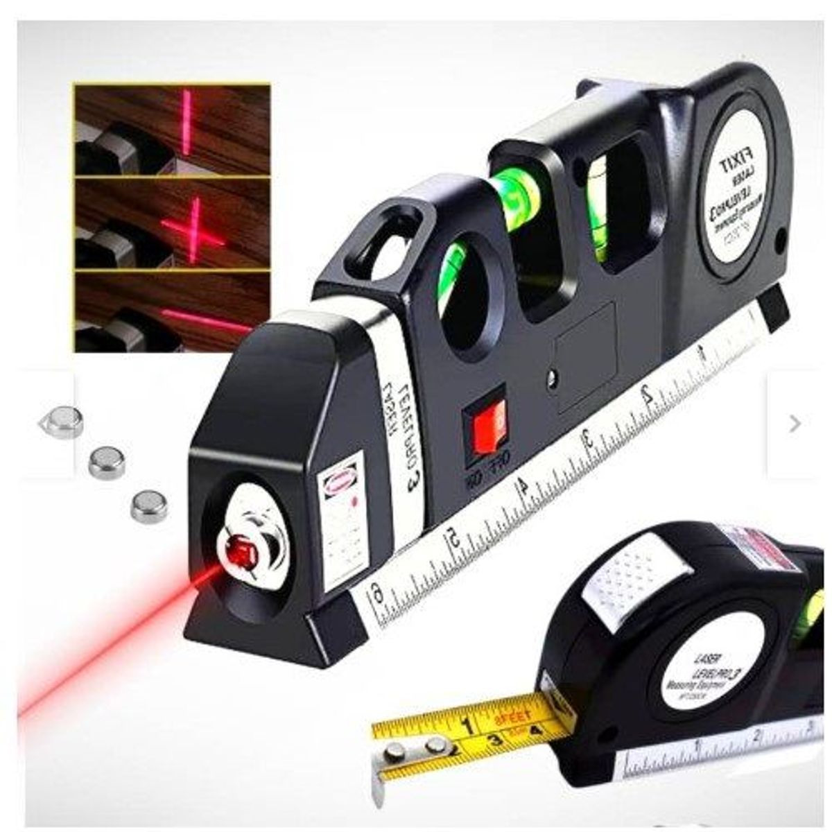 GENERICO - Nivel Laser dual Horizontal Vertical en Caja + Baterias+ Wincha 2.5 mt