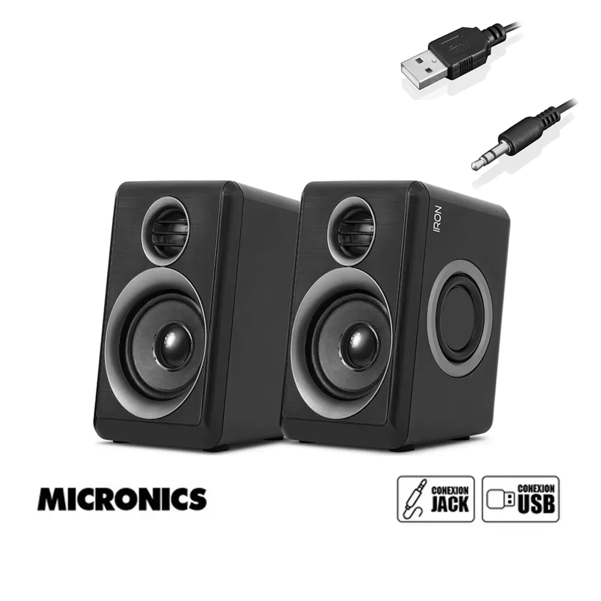 MICRONICS - Parlantes para Computadora Laptop Celular USB Plug Auxiliar 3.5 mm Micronics Iron S314B