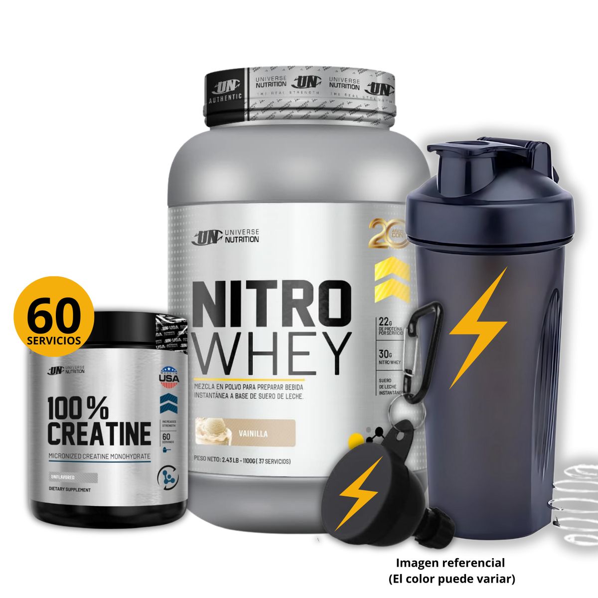 UNIVERSE NUTRITION - Proteína Nitro whey de 1kg Vainilla + Creatina Creabolic UN 150gr + regalos