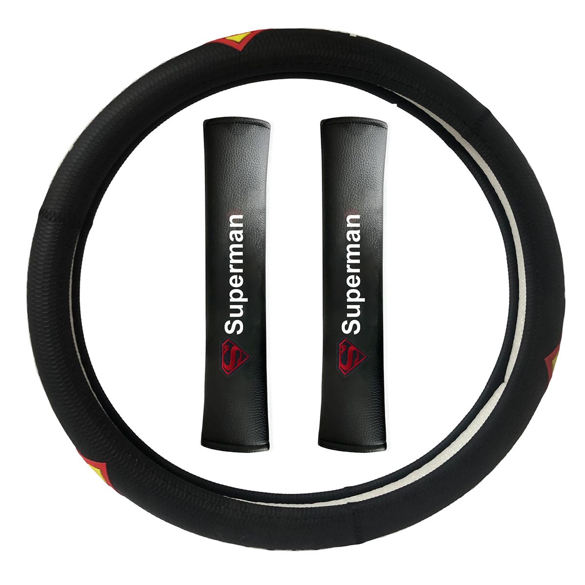 GENERICO - Kit Cubre volante + Protector Cinturón De Seguridad SUPERMAN 3Pcs