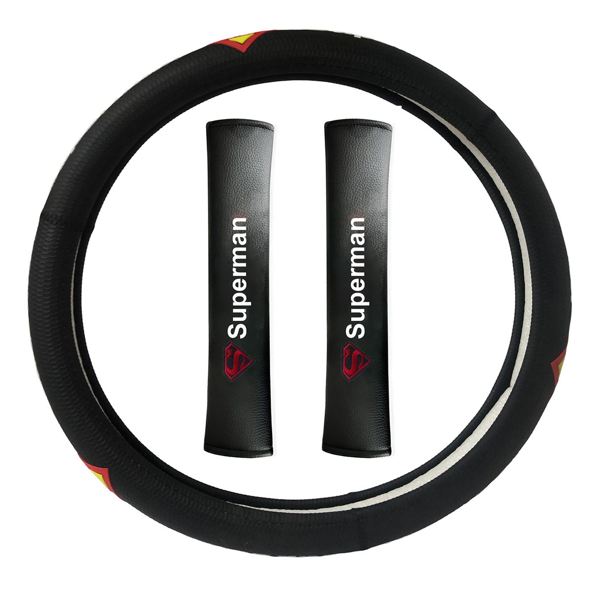 GENERICO - Kit Cubre volante + Protector Cinturón De Seguridad SUPERMAN 3Pcs
