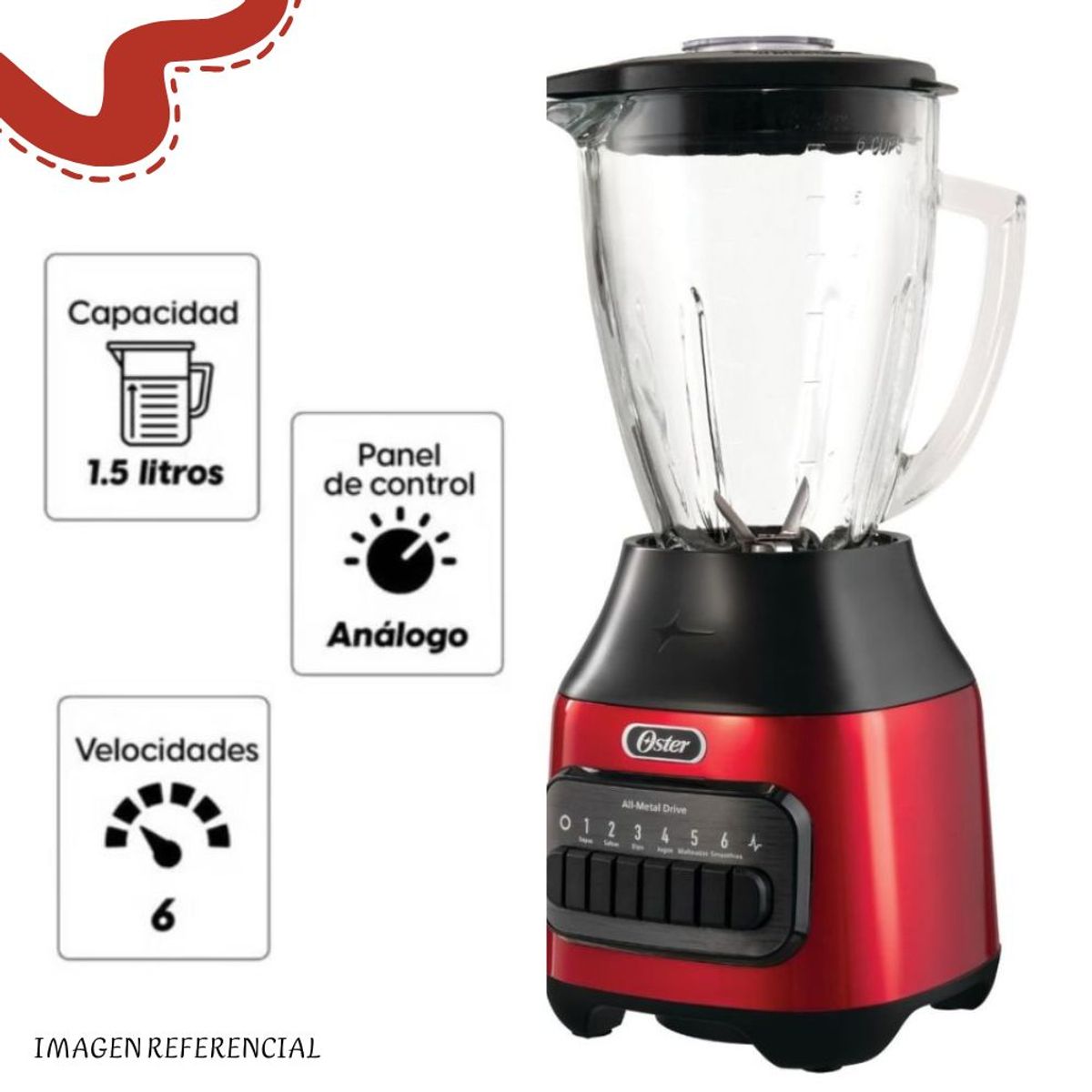 OSTER - LICUADORA OSTER  6 VELOCIDADES 1.5 LT. CON PULSO – BLSTPEG CPB