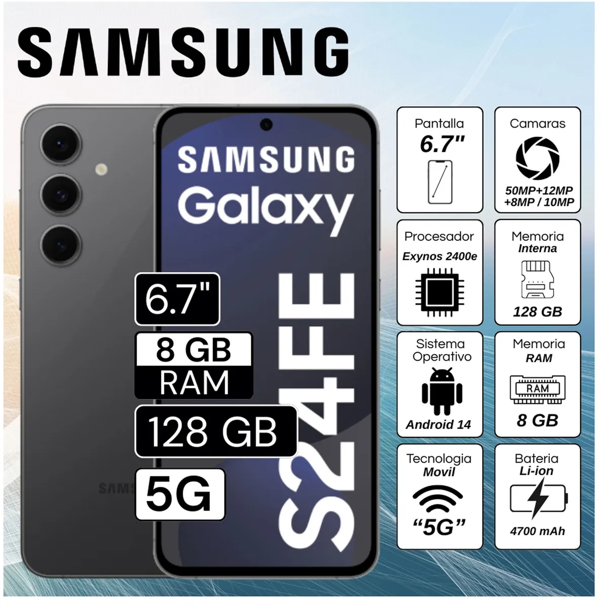 SAMSUNG - Celular Samsung Galaxy S24 FE  6.7"  Pulg.  8GB RAM 128GB Android 14 - Grafito