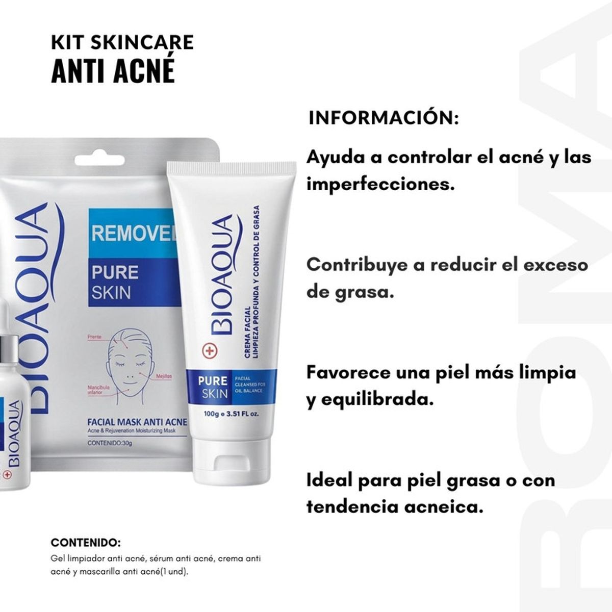 BIOAQUA - KIT SKINCARE ANTI ACNÉ 4 PZS BIOAQUA