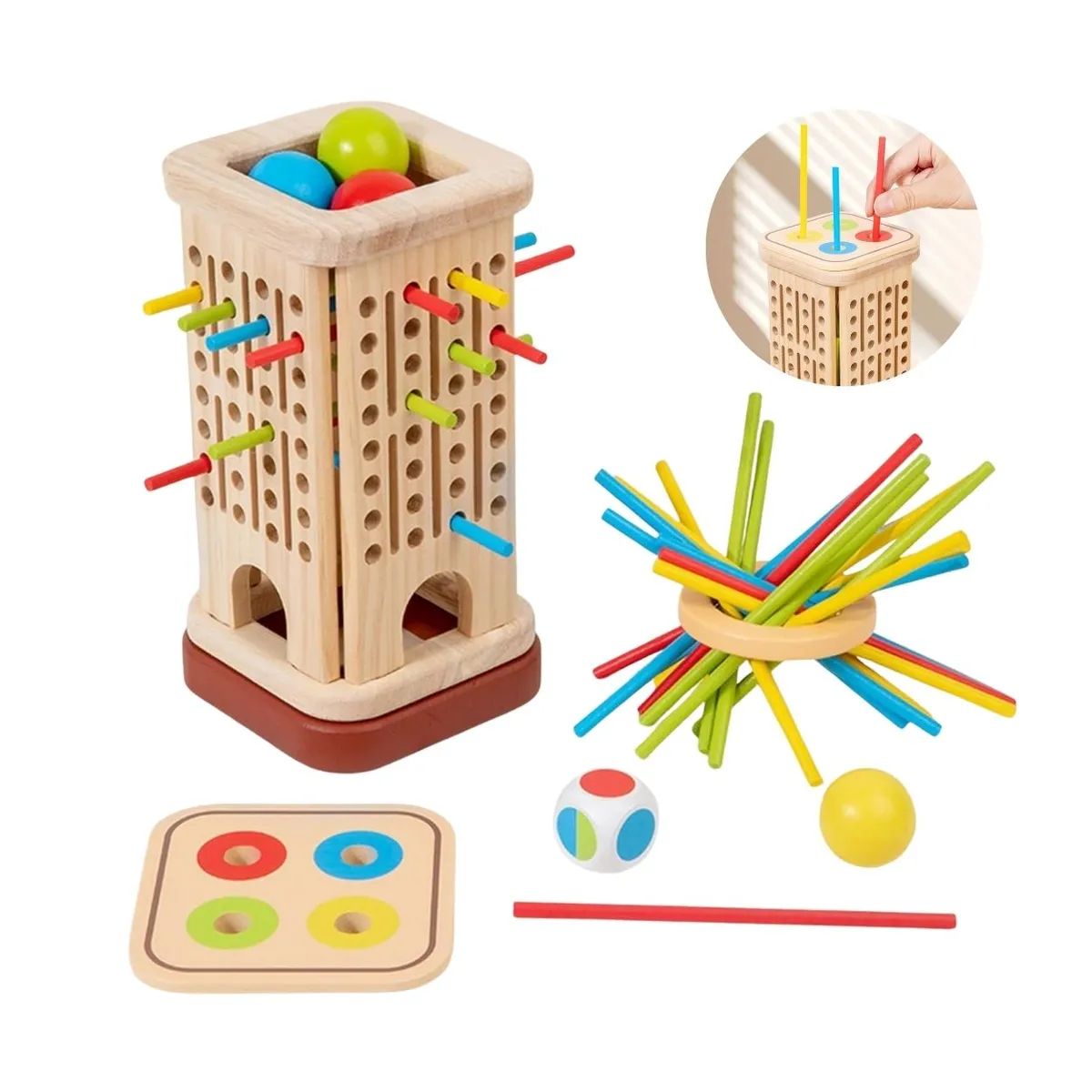 Juego de Habilidad Mental Torre de Palitos Montessori de Madera, marca GENERICO - Foto Principal