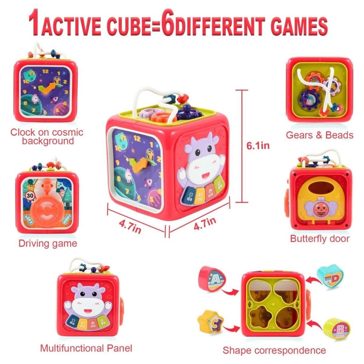 GENERICO - Cubo de Actividades Sensorial 6 en 1 para Bebés - Juguete Educativo Musical con Luces