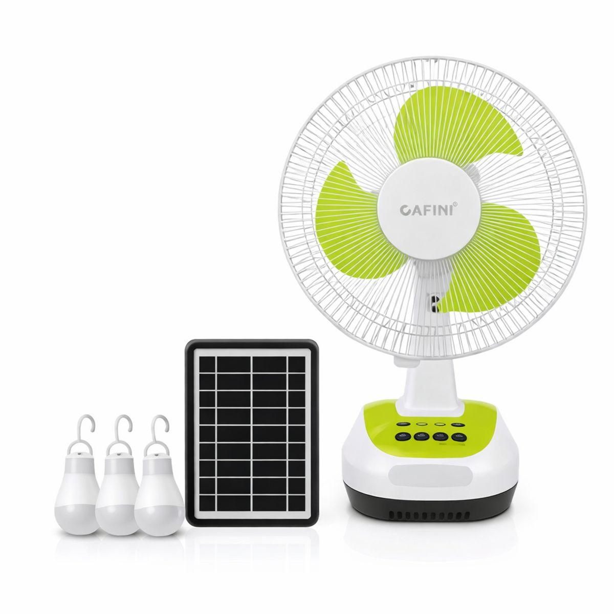 CAFINI - VENTILADOR SOLAR CAFINI VERDE CN-F2695BT CON PANEL Y 3 BOMBILLAS