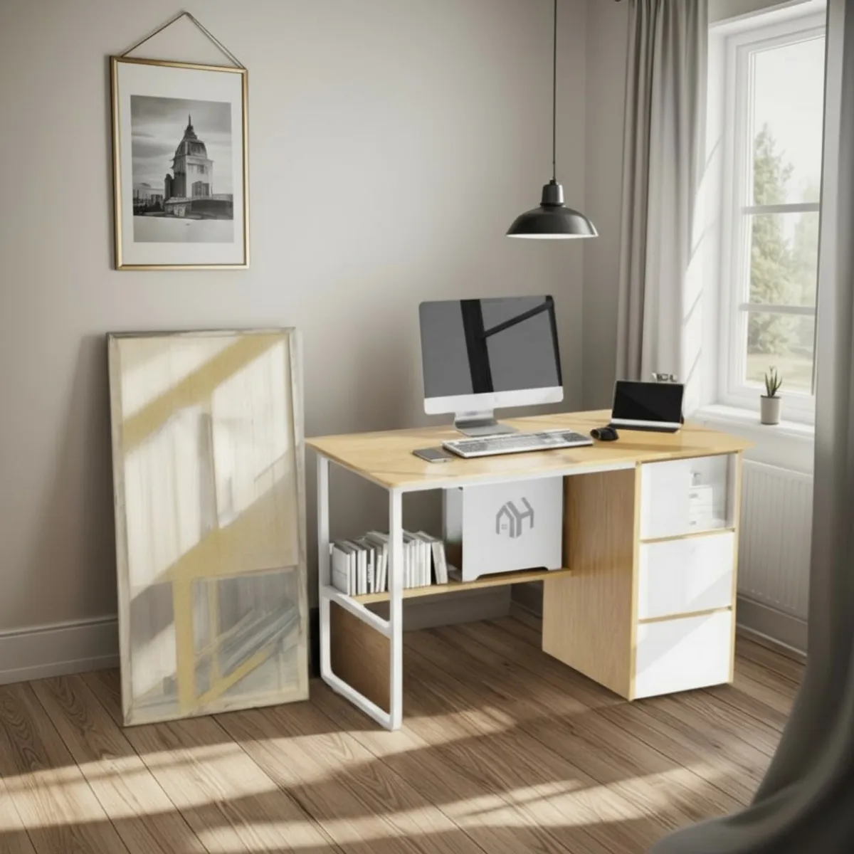 ANYHOGAR - Escritorio con Cajones y Patas de Metal