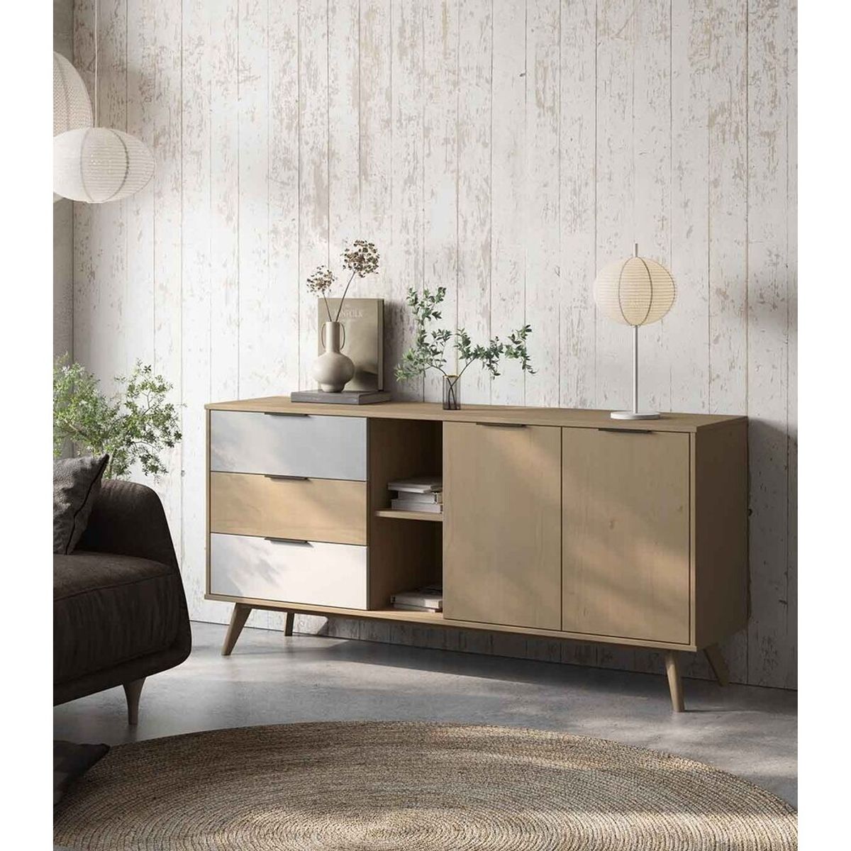 Aparador Nórdico Yakou  Marrón y Blanco R&R MUEBLES, marca R&R MUEBLES - Foto Principal