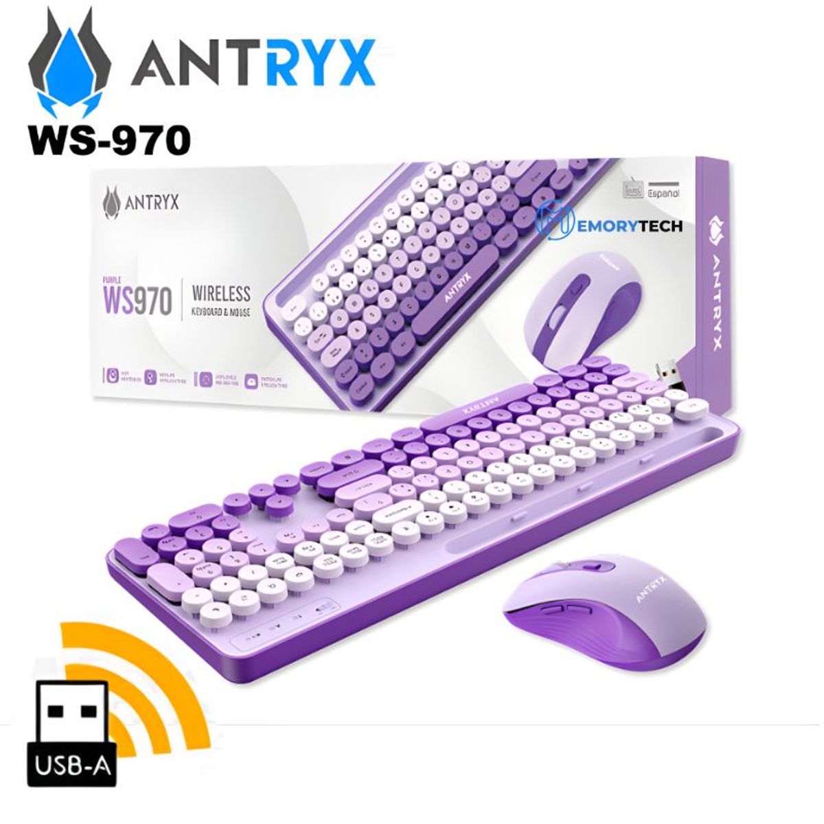 ANTRYX - TECLADO Y MOUSE ANTRYX WS-970 WIRELESS PURPLE HOLDER SLOT ASC-WS970PE