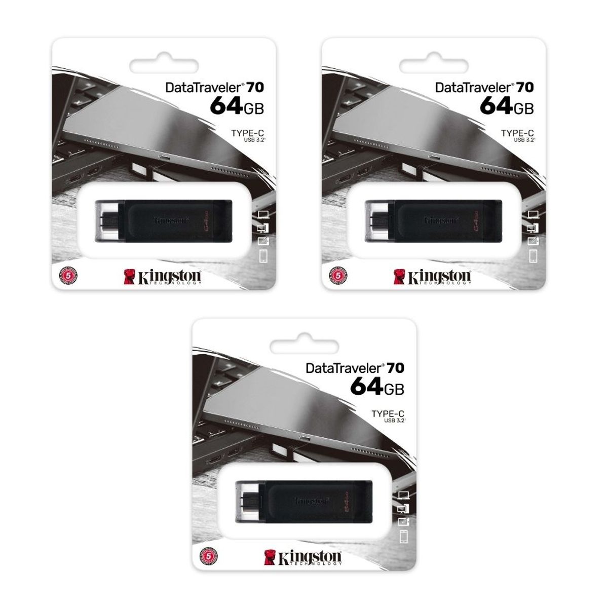 KINGSTON - MEMORIA USB TIPO C KINGSTON 64GB KIT DE 3 UNIDADES