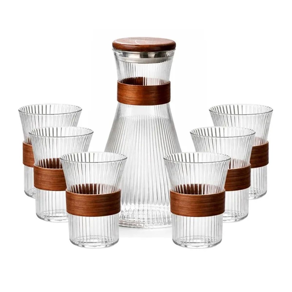 GENERICO - SET DE JARRA DECANTER Y 6 VASOS DE VIDRIO DE BOROSILICATO