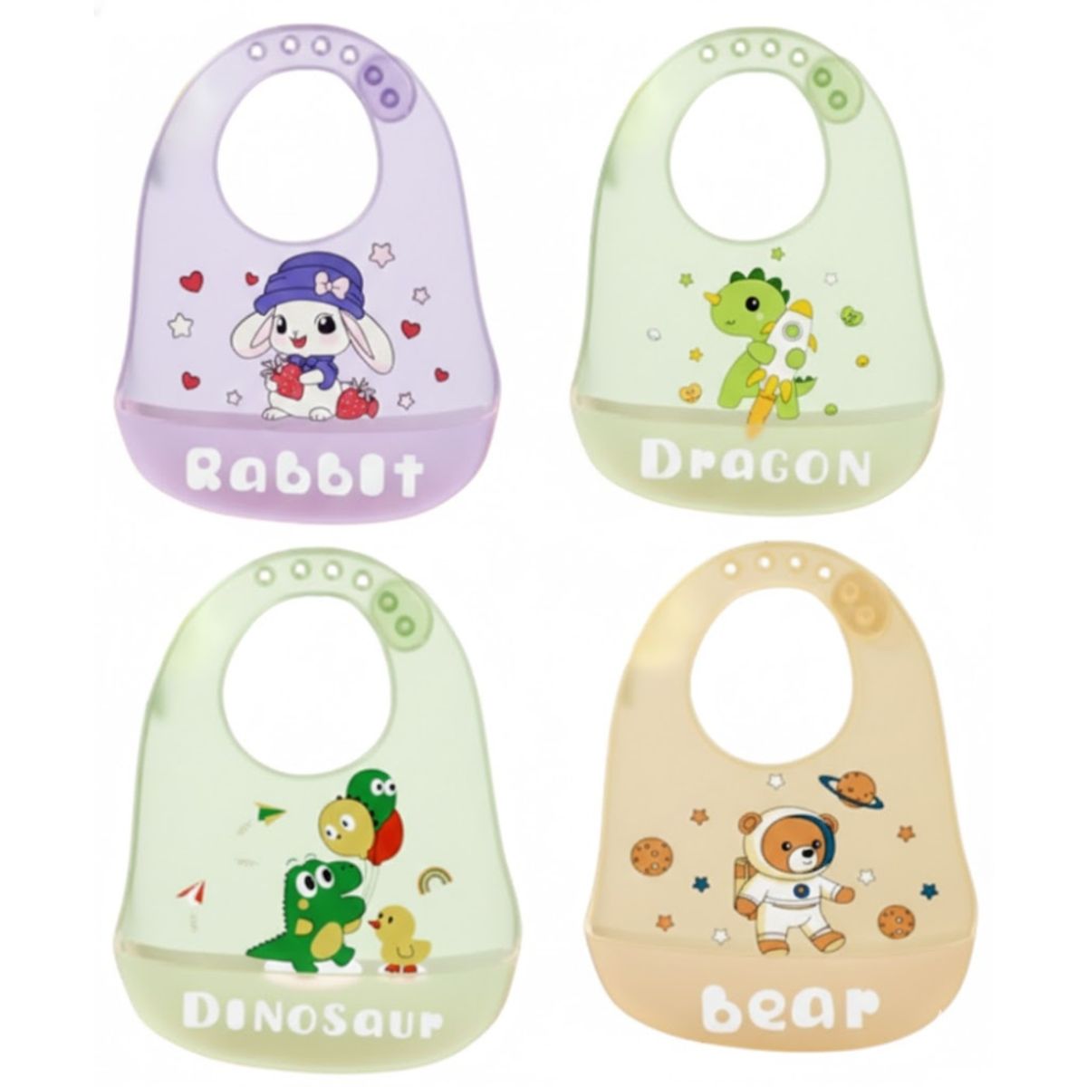 GENERICO - Babero de Dibujos Kawai de Silicona para Bebé Niño
