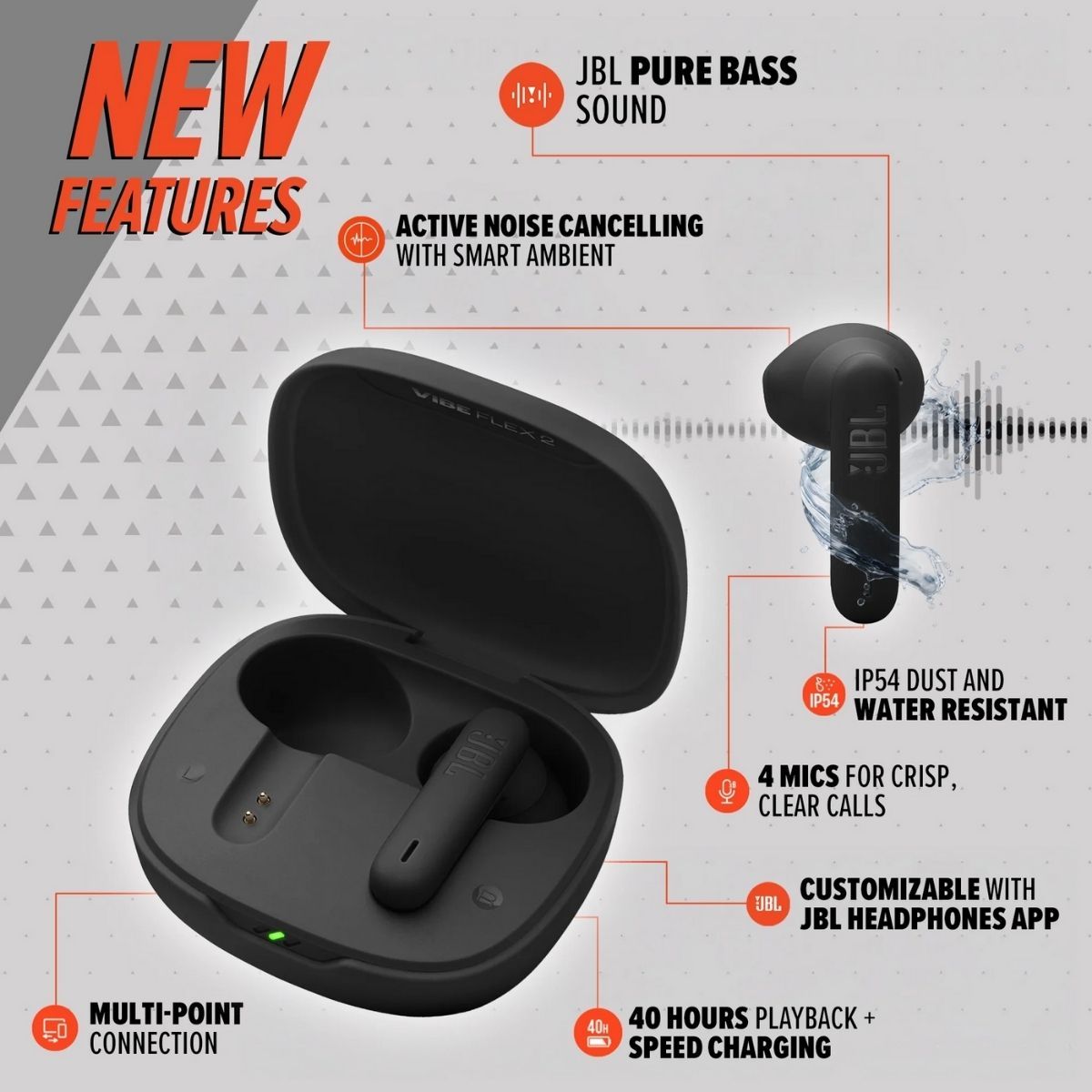 JBL - JBL - Audífono Vibe Flex 2 ANC Bluetooth IP54 - Negro
