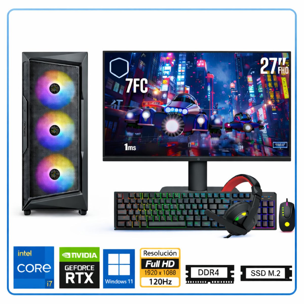 INTEL - Computadora Enovu Core i7-12700F 16GB 500GB SSD 27" RTX 3050 6GB Windows 11 Pro