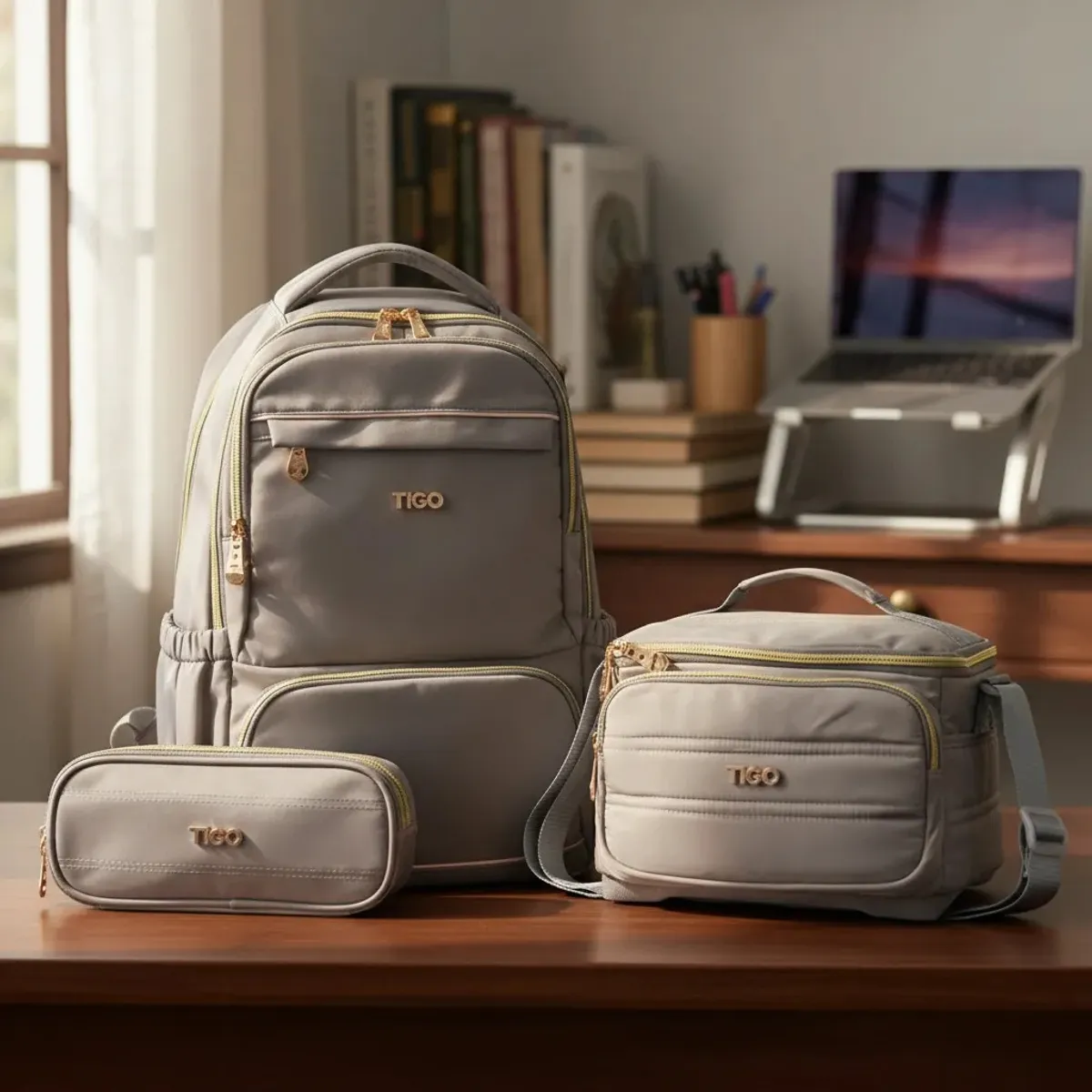 TIGO - Mochila Portalaptop Dama lonchera Y Cartuchera- 3pcs Tigo