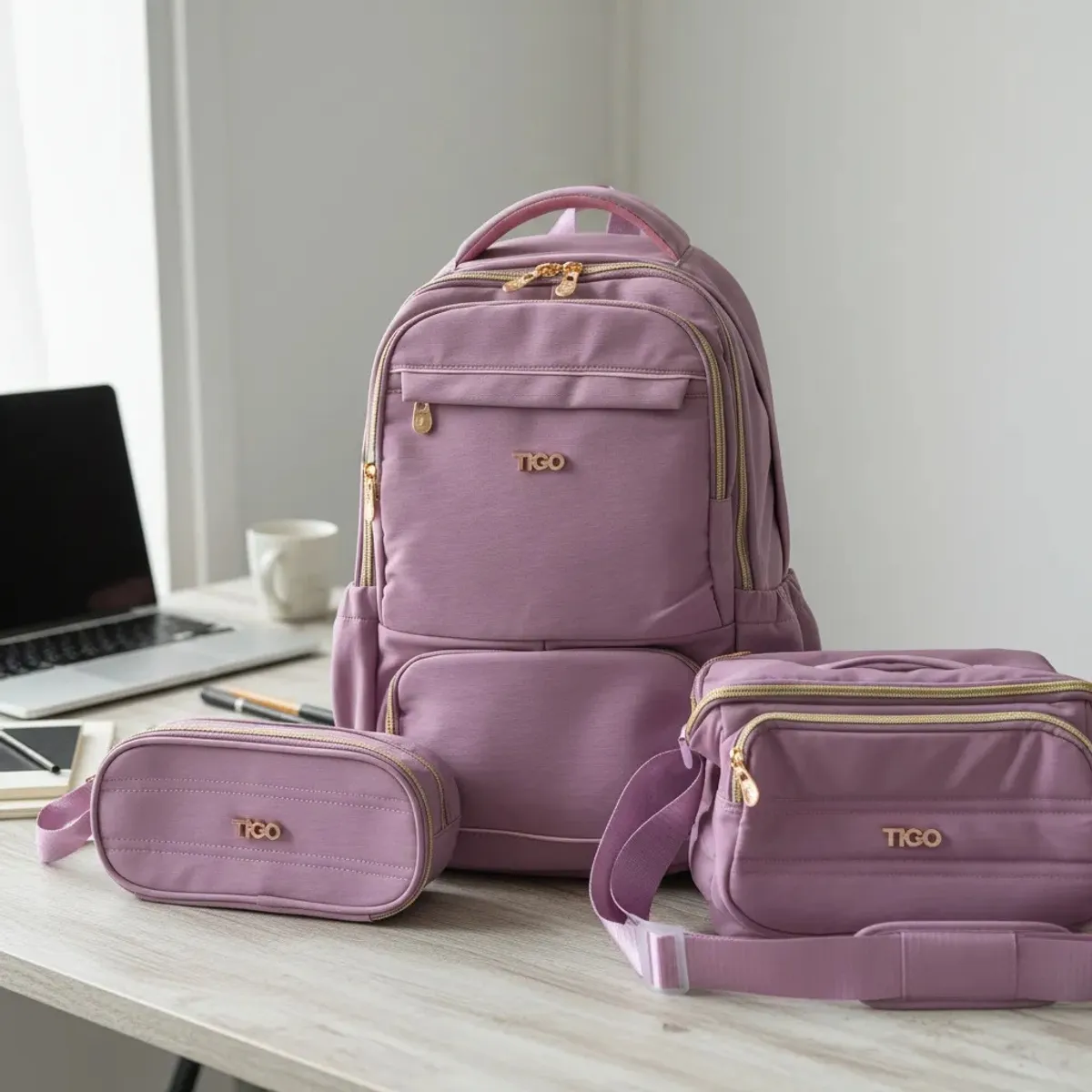 TIGO - Mochila Portalaptop Dama lonchera Y Cartuchera- 3pcs Tigo