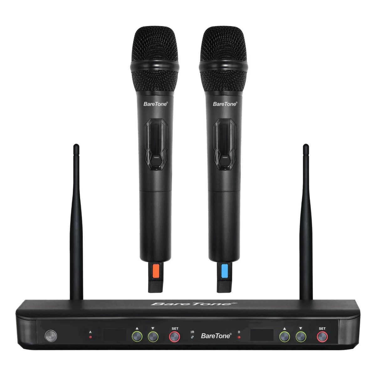 BARETONE - Sistema de Micrófono Inalámbrico Baretone WM 2802W Doble con UHF Multi Frecuencia