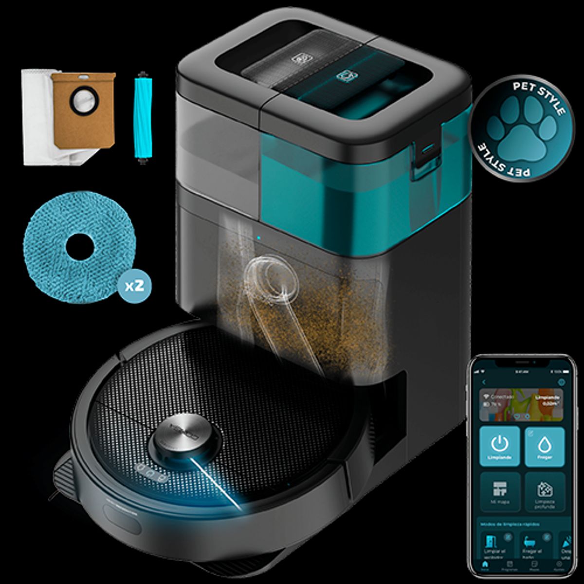 CECOTEC - Robot Aspirador Láser Con Base De Autovaciado Conga 15090 Spinarm Home&Wash