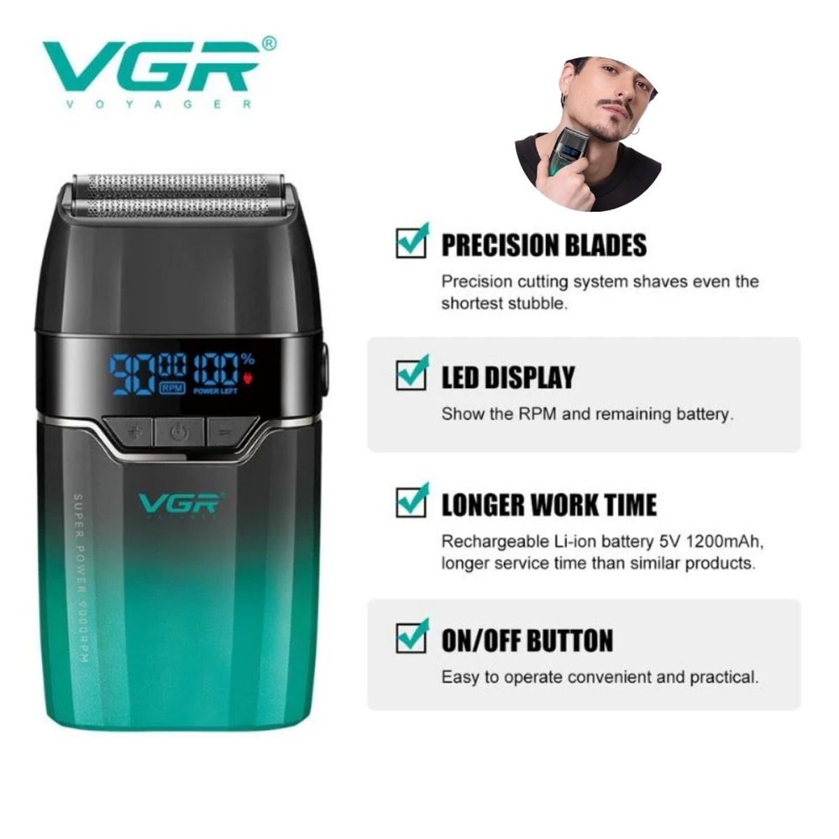 GENERICO - Shaver Recargable VGR V-308 VERDE