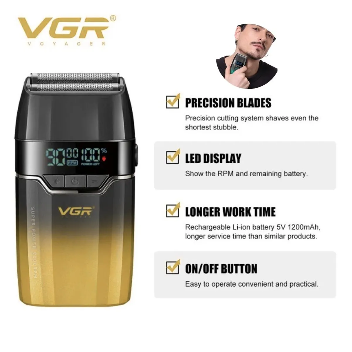 GENERICO - Shaver Recargable VGR V-308 DORADO