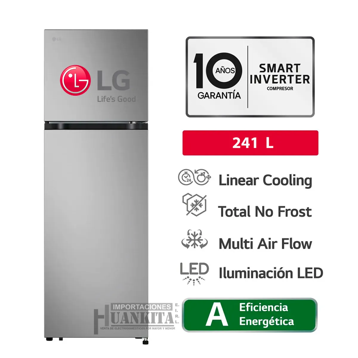 LG - Refrigeradora LG Top Freezer No Frost 241 LT. VT24BPY - Plateado