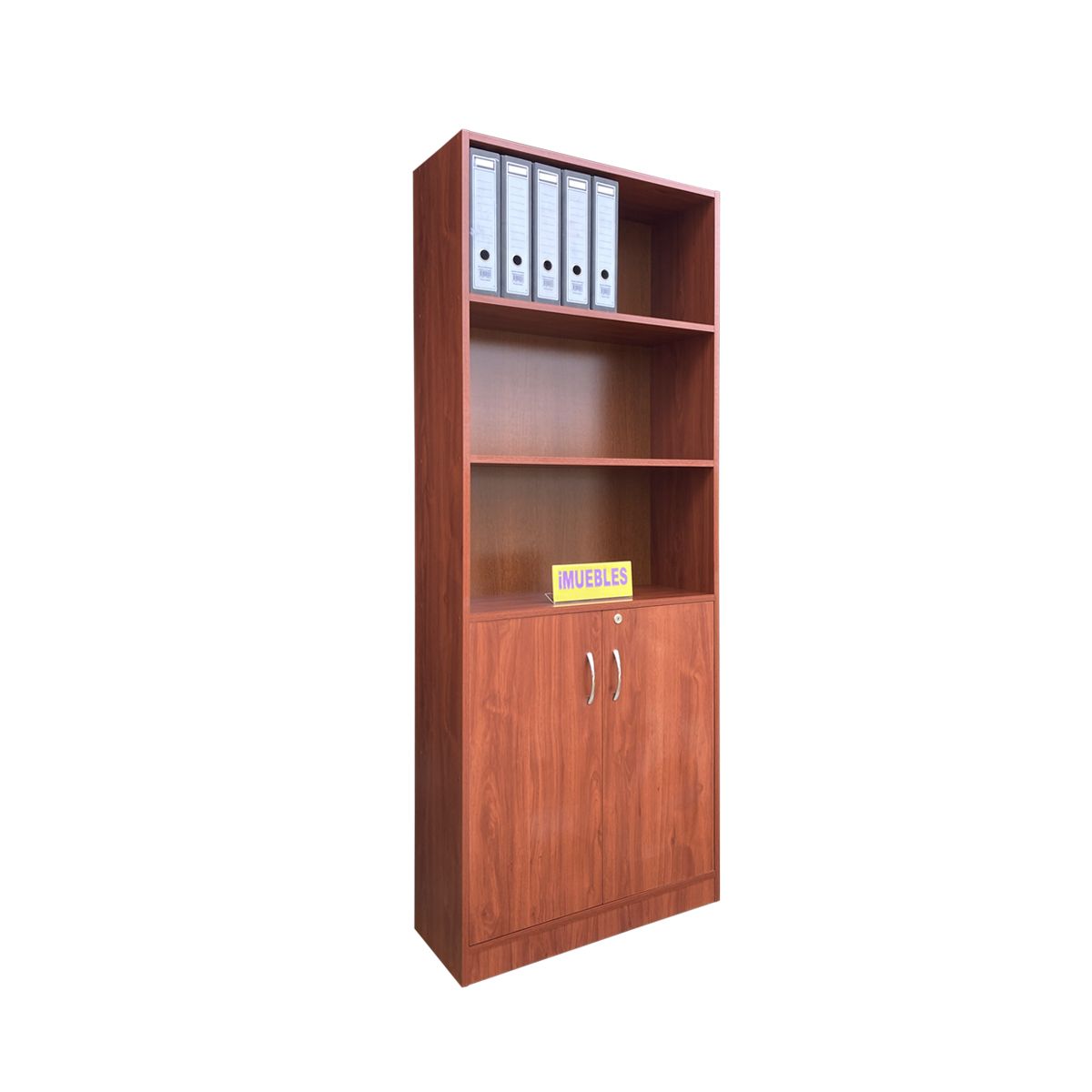 TEMEL - Estante de Melamina 80 cm con Puertas Altas - Color Cedro