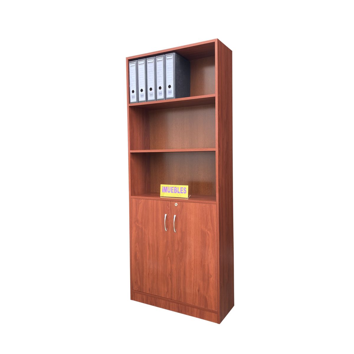 TEMEL - Estante de Melamina 80 cm con Puertas Altas - Color Cedro