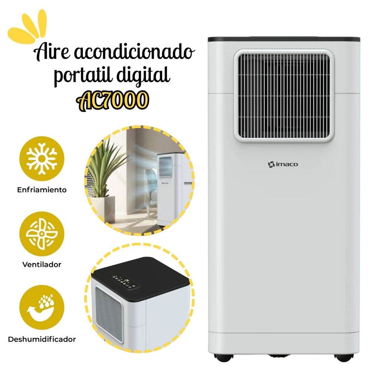 IMACO - Aire Acondicionado Imaco Portatil Digital 6500 BTU - AC7000