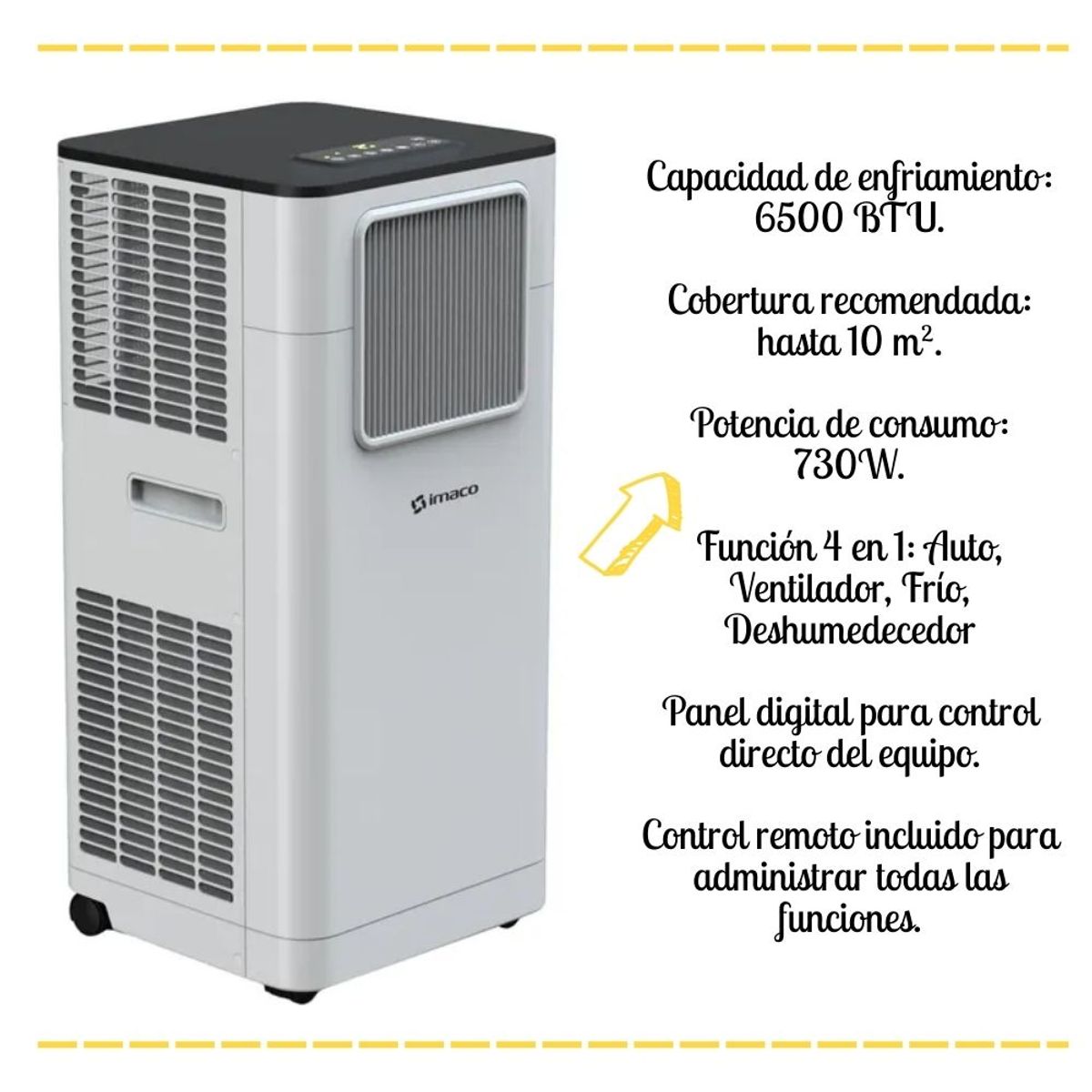 IMACO - Aire Acondicionado Imaco Portatil Digital 6500 BTU - AC7000