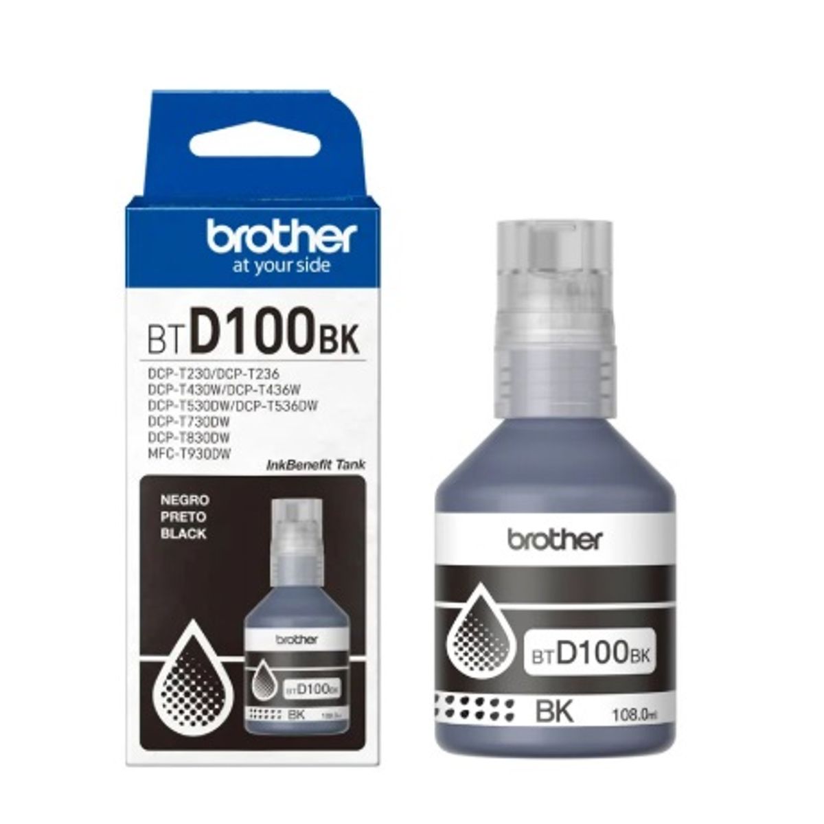 BROTHER - TINTA BROTHER BTD100BK BLACK P T230D T430DW T530DW T730DW T830DW T930DW