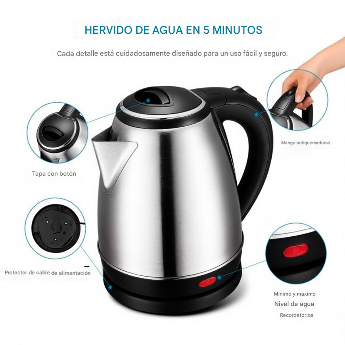 RAFF - Raf R.7915 Hervidor Eléctrico Acero Inoxidable 2.3 L 1500w