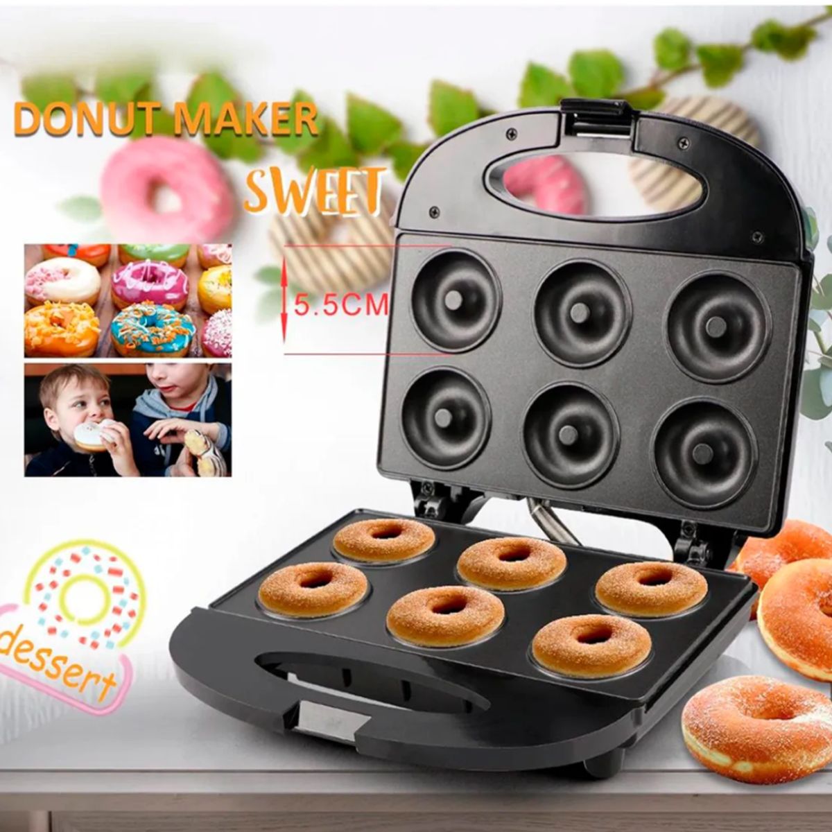 GENERICO - Máquina RAF R.247 Mini Donas Antiadherente 750w Para 6 Donas