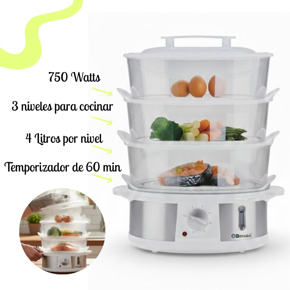 BOSSKO - Vaporera de Alimentos Bossko - BK-0557VP