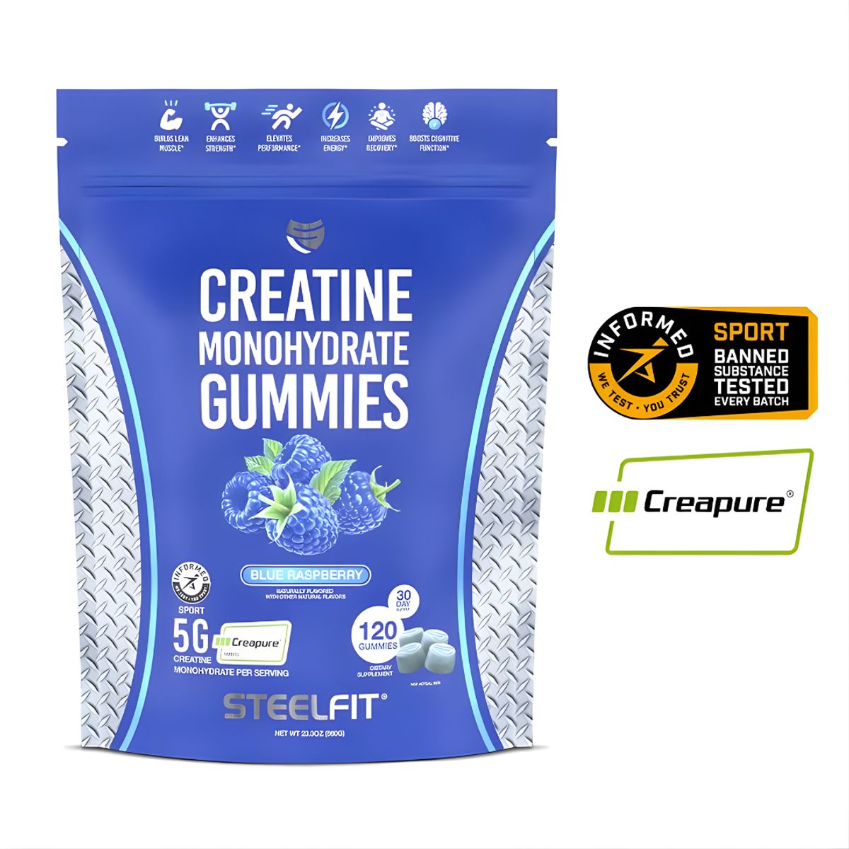 GENERICO - Creatina en Gomitas Steelfit - Creatina Monohidratada / sello Creapure 120 gomitas - Blue Raspberry