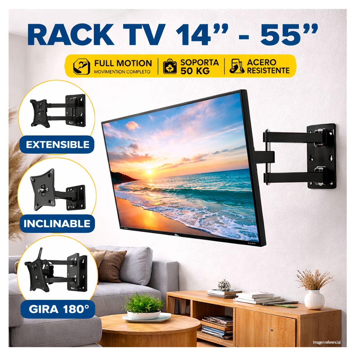 GENERICO - Rack TV 14” a 55” Full Motion VESA Inclinable Extensible Soporta 50Kg