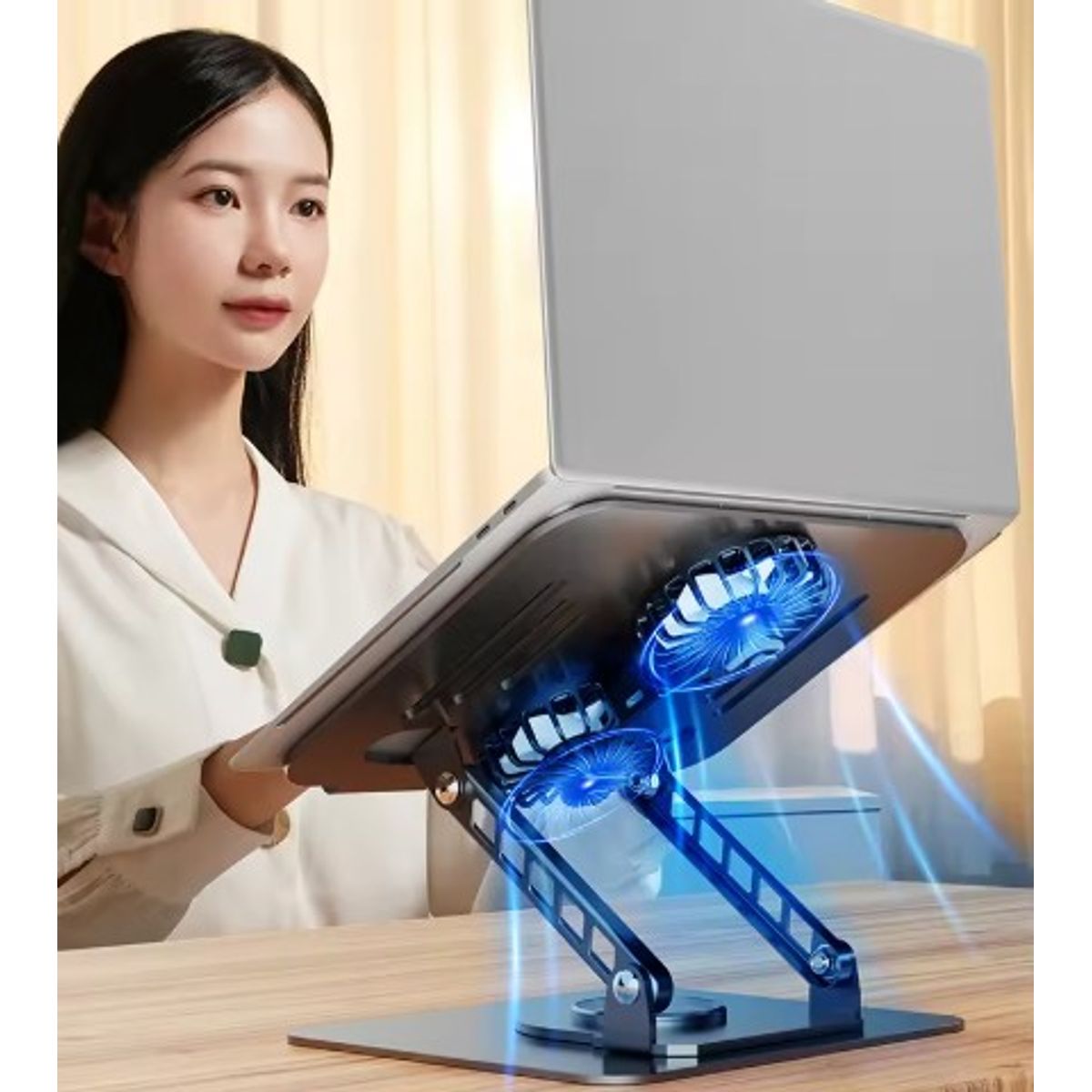 OEM - SOPORTE PARA LAPTOP O NOTEBOOK CON DOBLE VENTILADOR DE REFRIGERACIÓN GIRATORIO DE 360 GRADOS