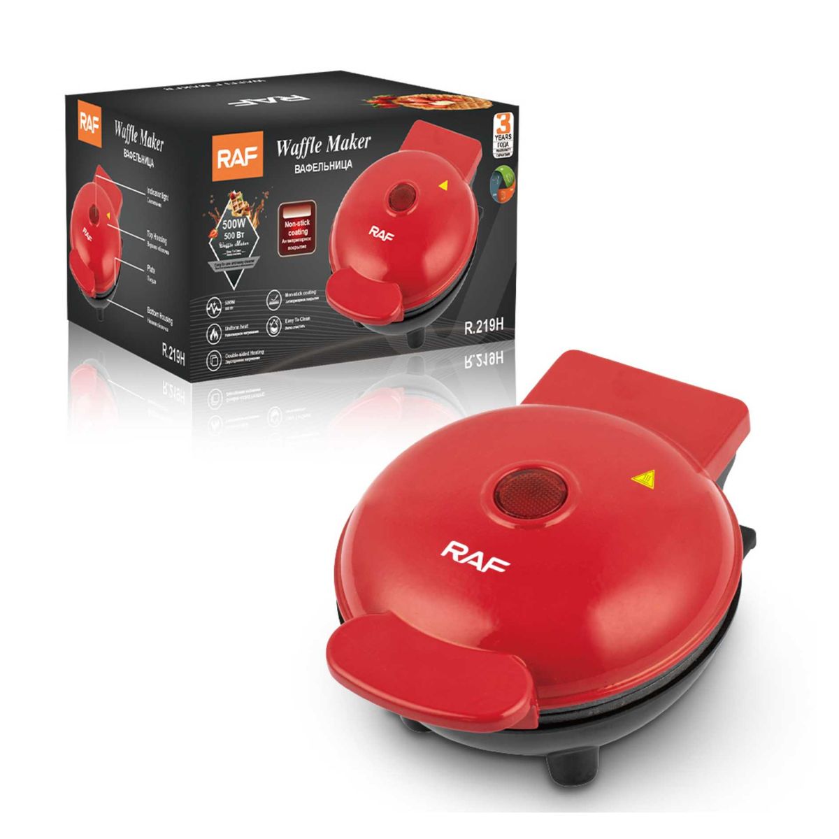 RAFF - Maquina RAF Electrica Waflera Doble Cara Antiadherente 500W para Desayunos