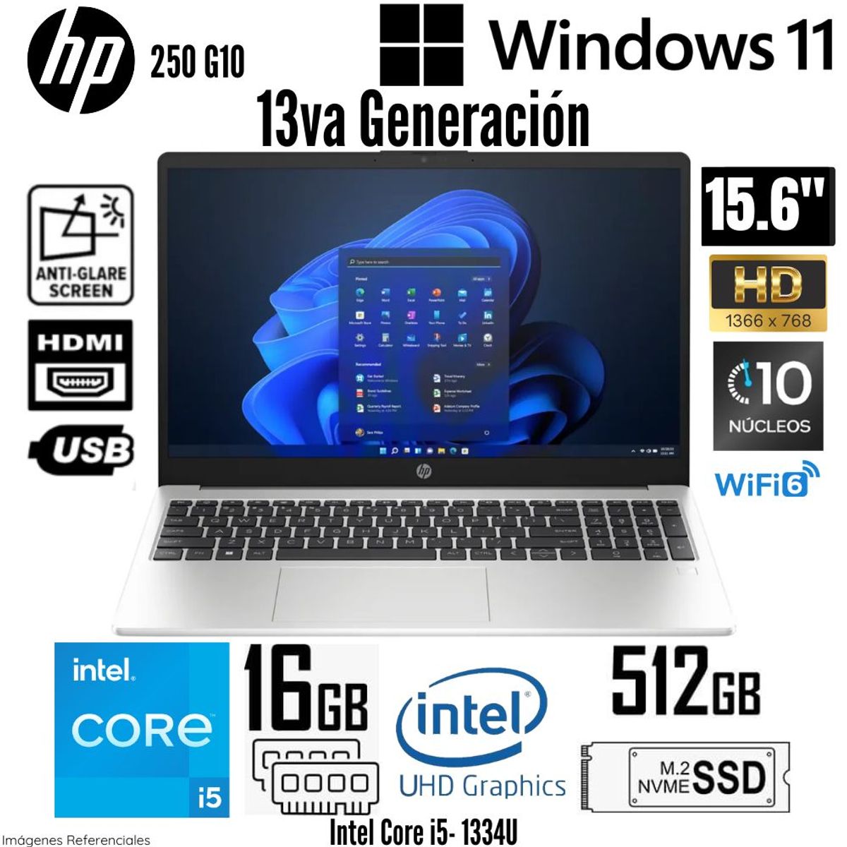 HP - Laptop HP 250 G10 Intel Core i5-1334U 16GB RAM 512GB SSD 15.6"  HD - B03E2LT