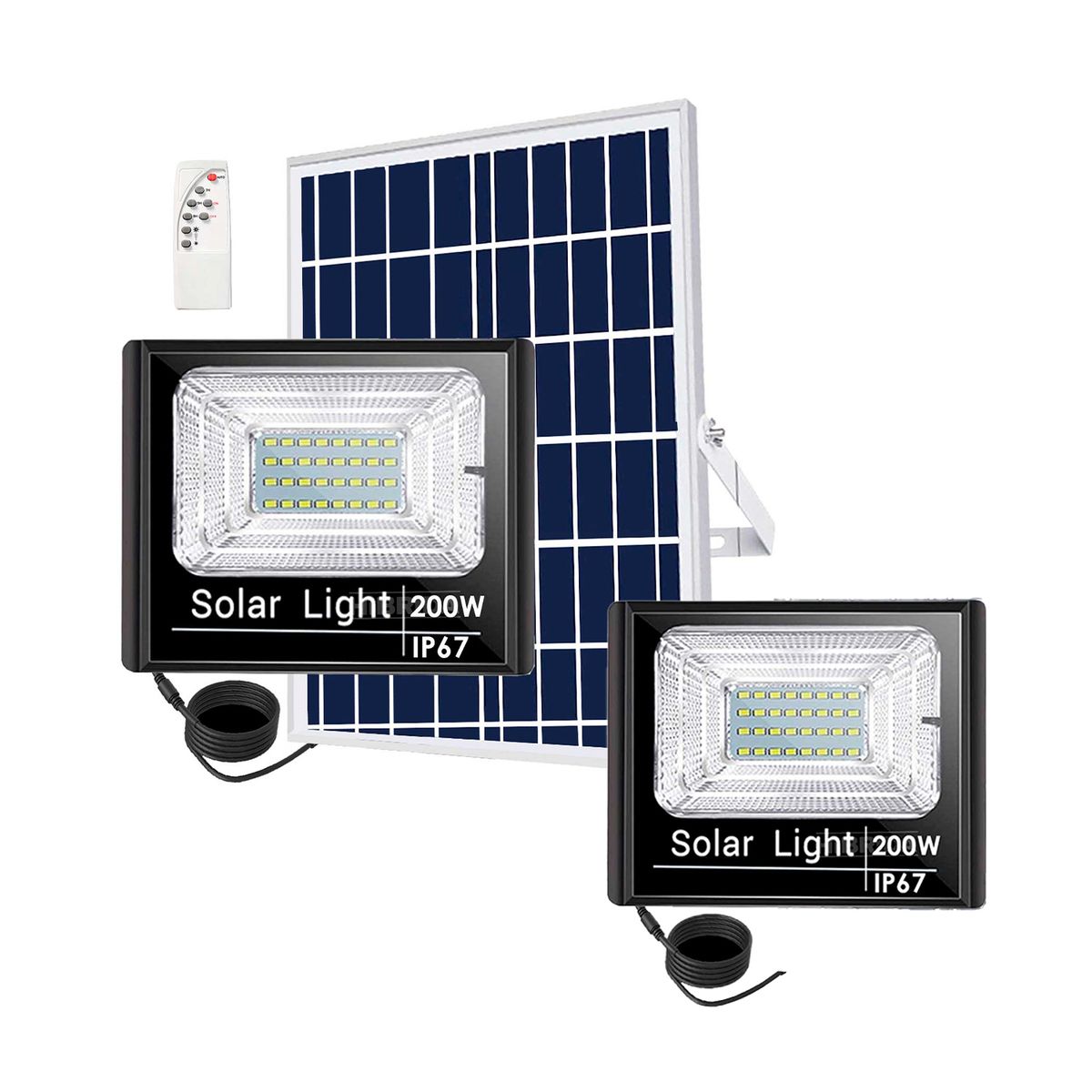 GENERICO - Reflector Solar 2 Unidades + Panel Solar Luz Blanca Seguridad Negro Blanco Frío