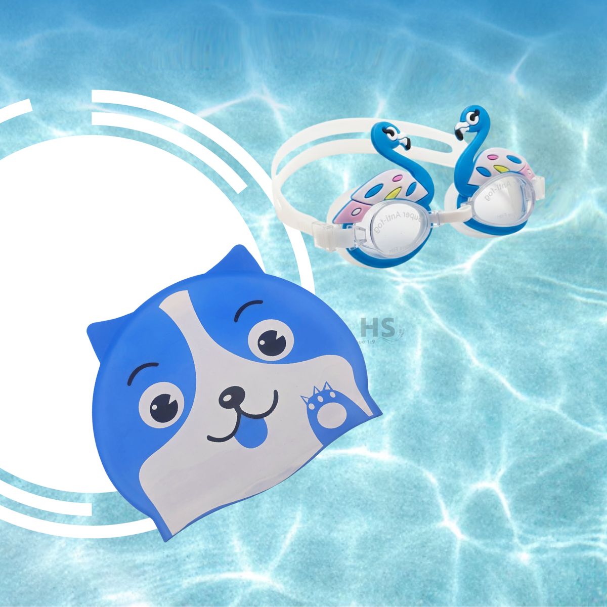 ROHS - Pack Gorro + Lentes de Natación Con Diseño Para Niños Azul