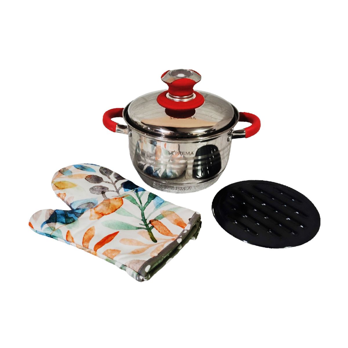 GENERICO - Set de Ollas SUPREMA 14 Piezas SU-TC020-14PC Tapas de Acero Inoxidable Rojo