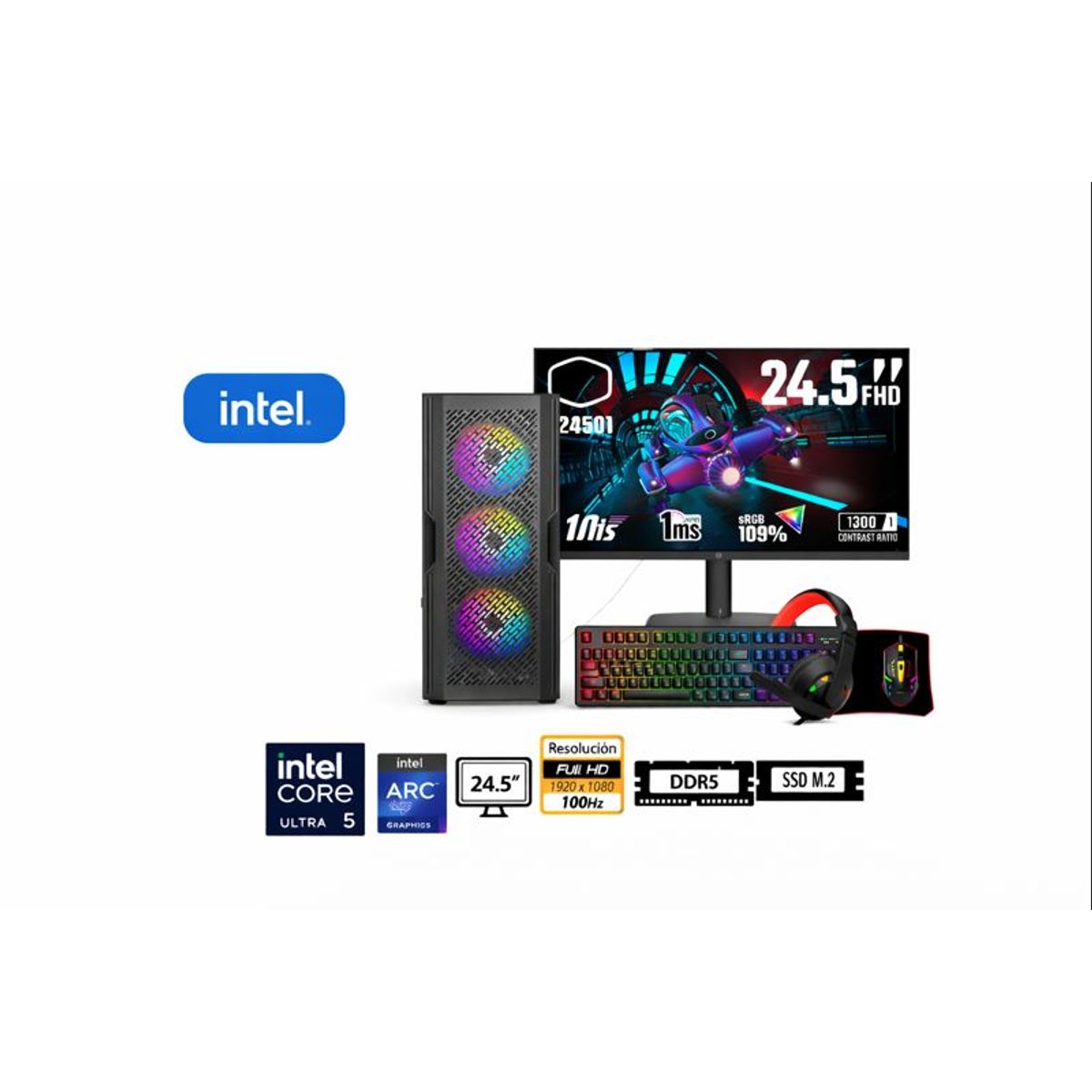 INTEL - Computadora Enovu Core Ultra 5 225F 8GB 512GB SSD 24.5" Intel Arc A380 6GB Windows 11 Pro