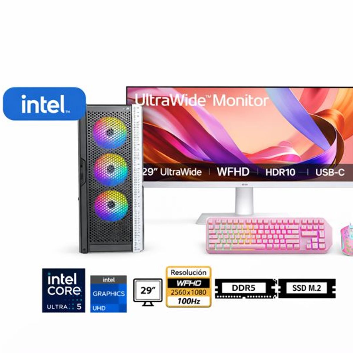 INTEL - Computadora Enovu Core Ultra 5 225 16GB 512GB SSD 29" Intel UHD Windows 11 Pro